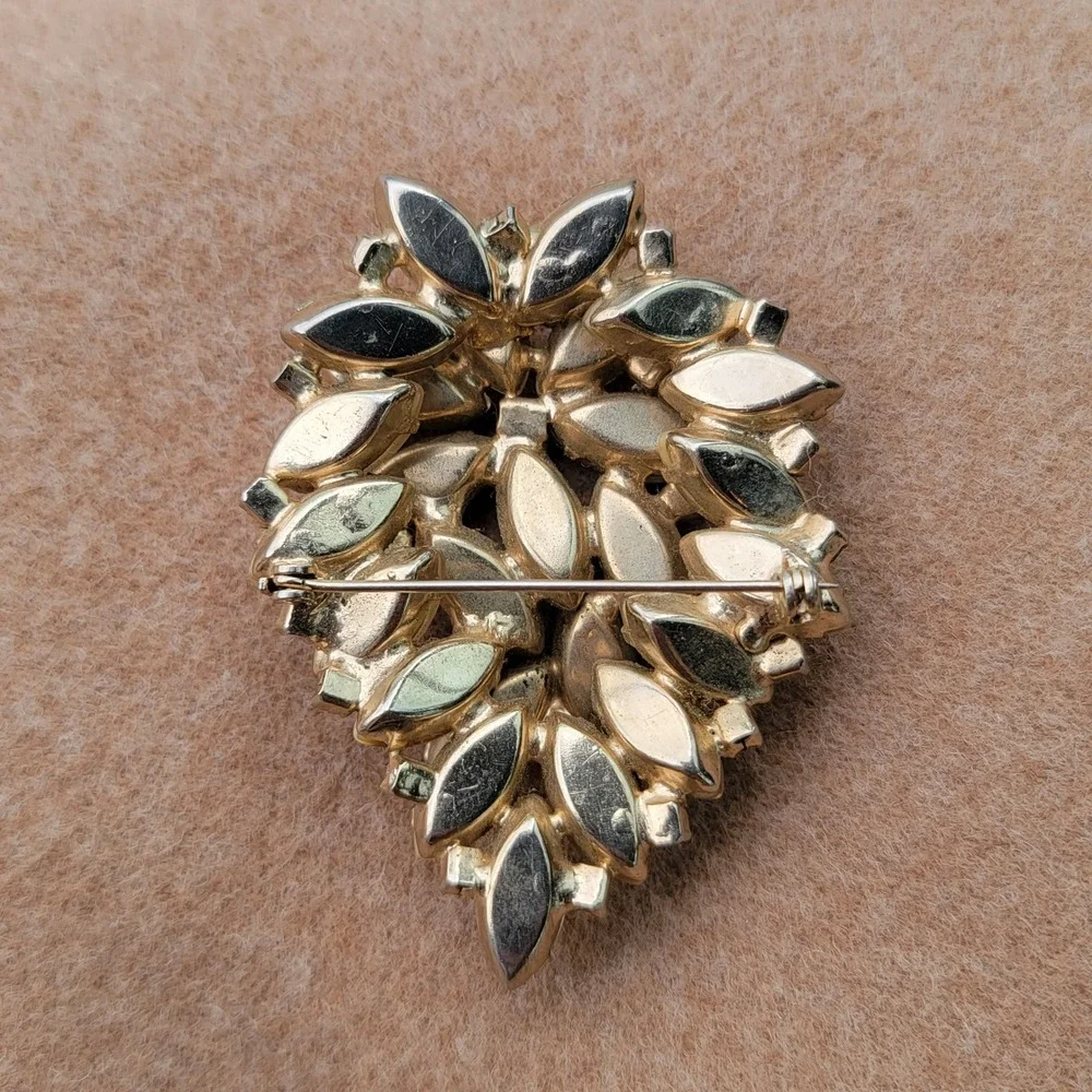 VTG Gold Tone Champagne Navette Thermoset &‎ AB Rhinestone Multilayer Brooch Pin